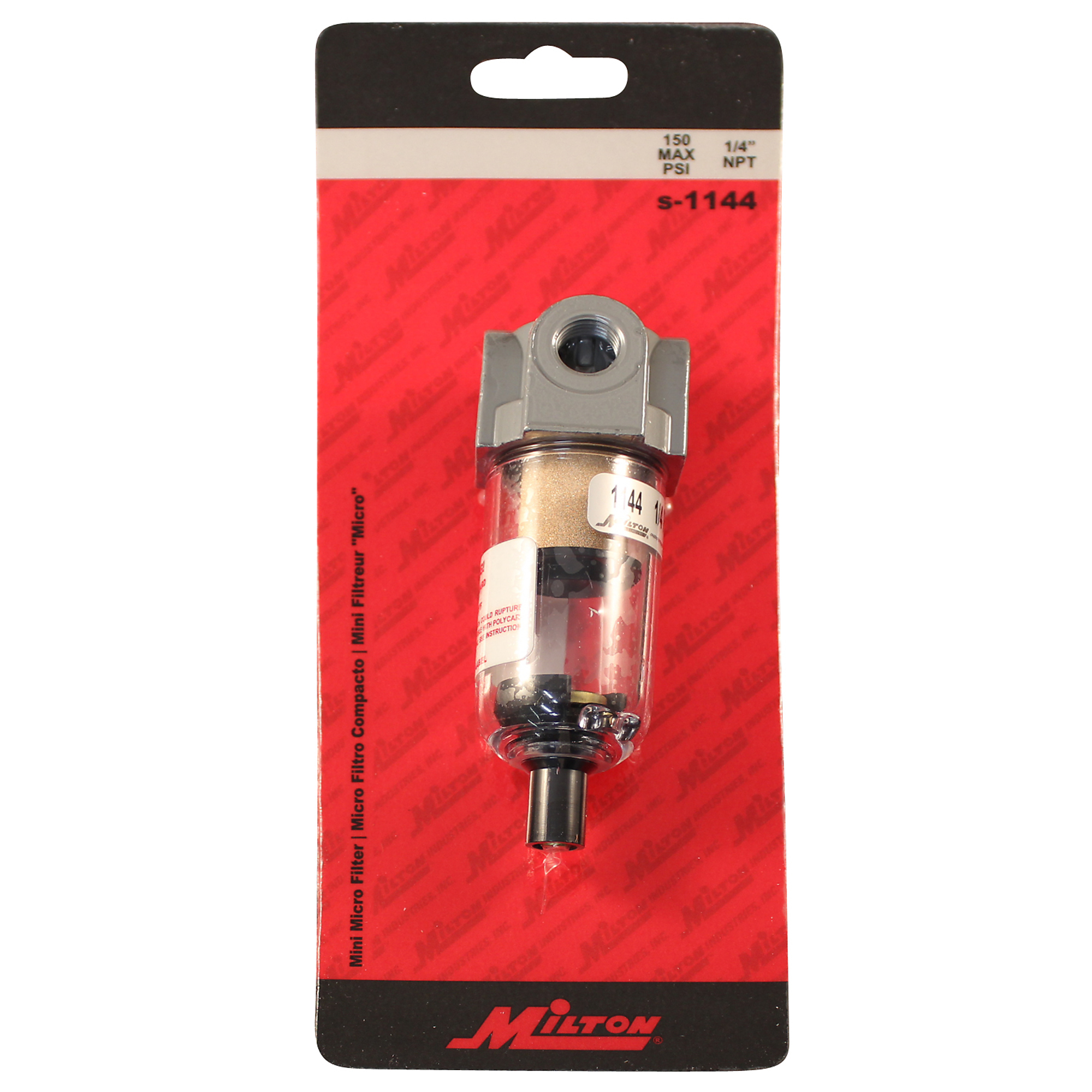 Milton 1/4" NPT Polycarbonate Mini Micro Filter, 20 Micron, 150 max psi